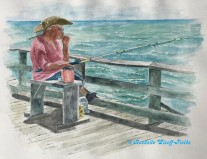 "Fishing off the Pier" -Original Painting 18 x 24 - 500 framed